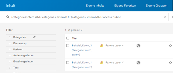 Suche mit Ausdruck und Kategorien "intern" und "extern"