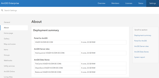 „About/Informationen“ im Portal von ArcGIS Enterprise