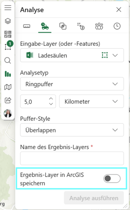 Wenn Sie das Ergebnis nicht als ArcGIS-Layer speichern wollen, schalten sie es bei der Konfiguration einfach aus