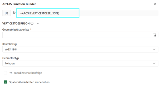 ARCGIS.VERTICESTOESRIJSON() im Funktion Builder