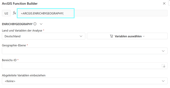 ARCGIS.ENRICHBYGEOGRAPHY() im Funktion Builder
