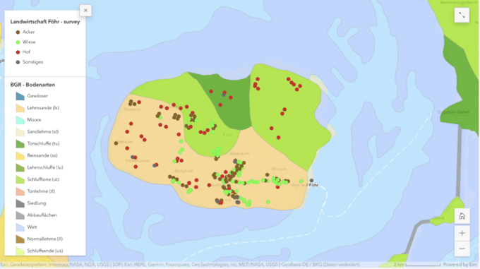 Map mit der landwirtschaftlichen Nutzung und der Bodenbedeckung auf der Insel Föhr