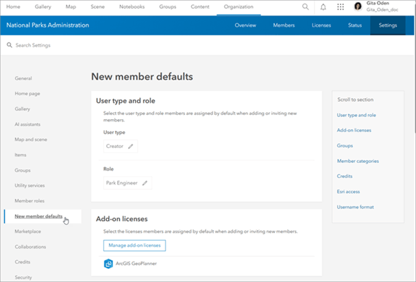 Standardeinstellungen für neue Mitglieder in der ArcGIS Online Organisation