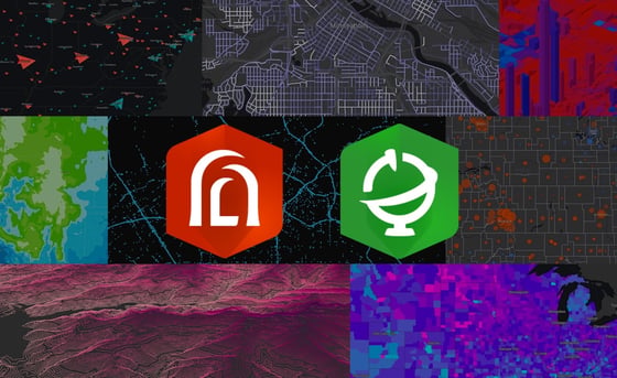 Karten mit den Logos von ArcGIS Arcade und dem ArcGIS Living Atlas