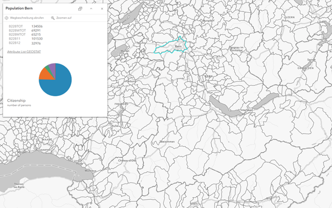 Bevölkerungsdaten in Bern (Schweiz) auf einer Karte