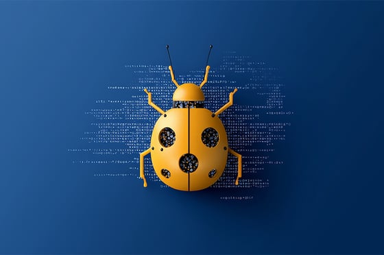 Animierter gelber Käfer vor einem blauen Hintergrund