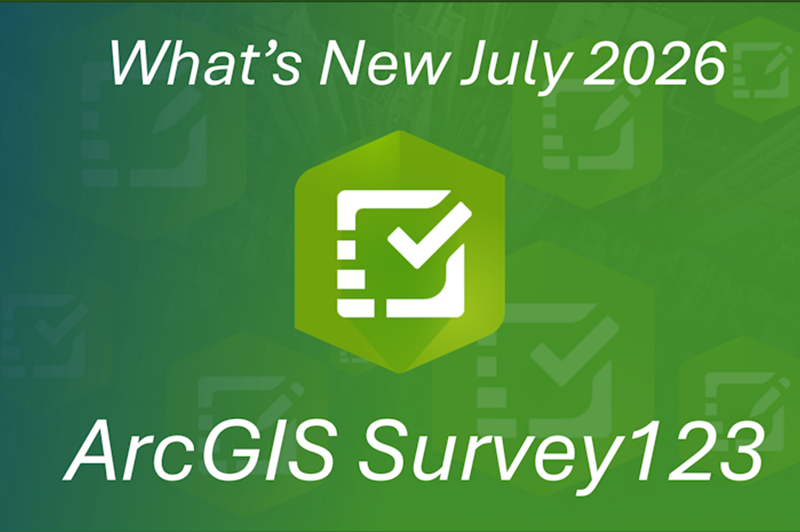 Titelgrafik zu den ArcGIS Survey123 Neuerungen im Juli 2026 mit Survey123-Logo.