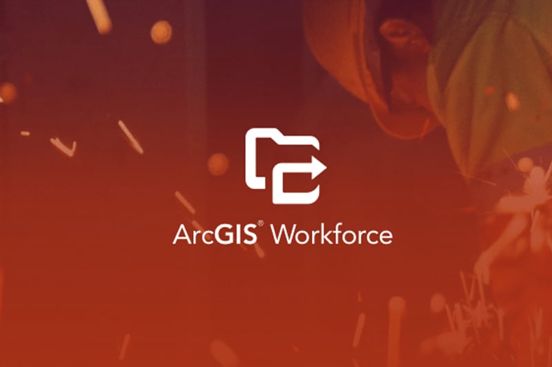 ArcGIS Workforce Logo auf orangefarbenem Hintergrund mit abstrakten Funken