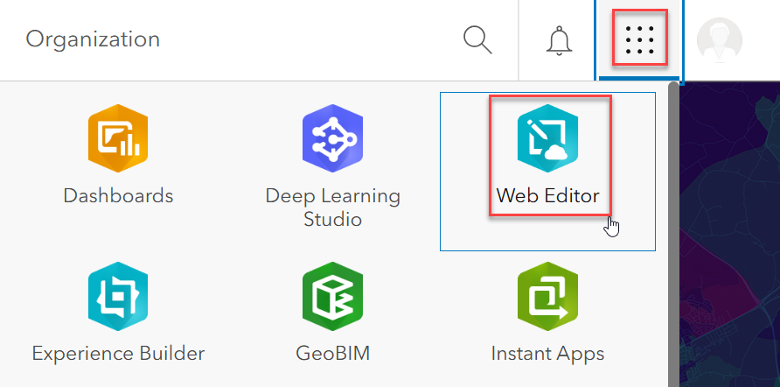 Greifen Sie über das App-Startprogramm in Ihrem ArcGIS Enterprise-Portal auf ArcGIS Web Editor zu
