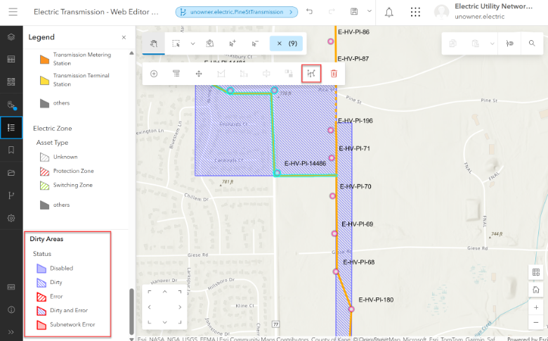 "Dirty Areas" werden in der Legende der Web Editor Map angezeigt