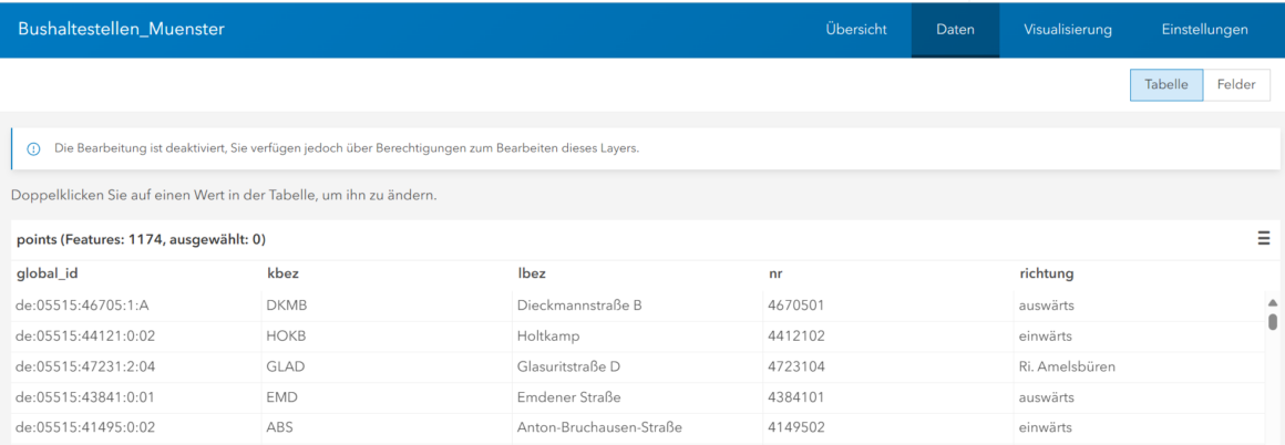 Daten des neu erstelltes Feature Layer im Portal&nbsp;