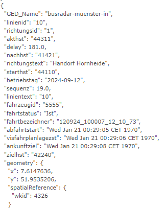 Beispiel für Daten, die von der API im GeoEvent ankommen.