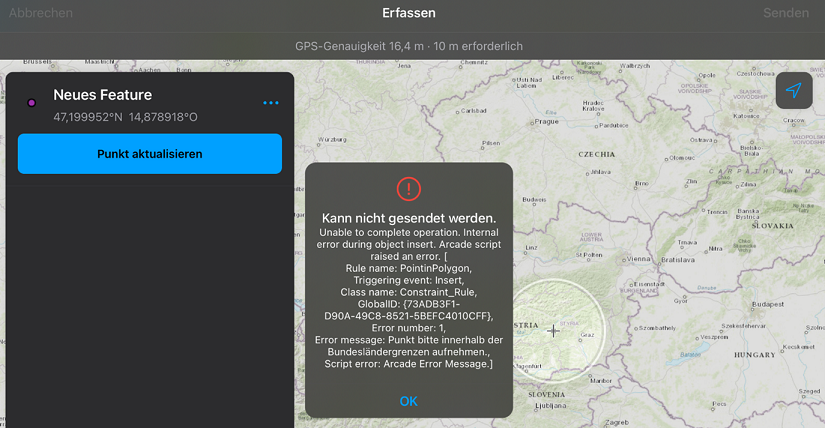 Fehlermeldung nachdem ein veröffentlichter Feature Layer einer Webkarte hinzugefügt wurde