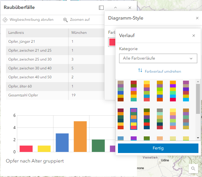 Farbeinstellungen bei Diagrammen in einem Pop-up