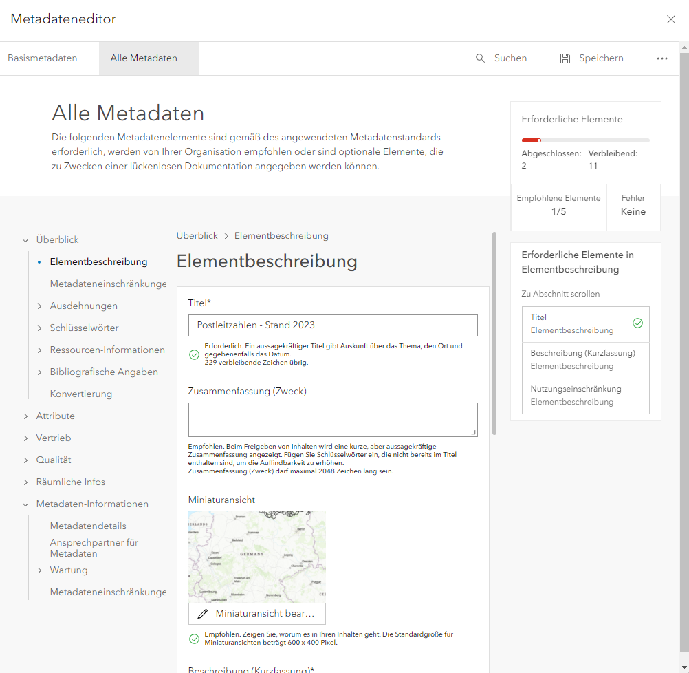 Metadaten Editor in ArcGIS Online