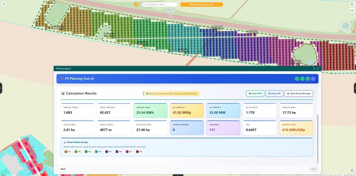 Automatisierte Berechnungen für einen&nbsp;geplanten&nbsp;Solarpark&nbsp;