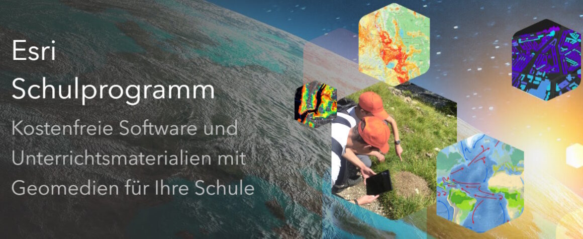Banner zur Webseite des Esri Schulprogramm: Auch dieses Angebot hilft bei den ersten Schritten.