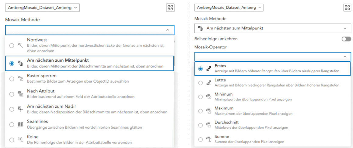 Auswahlmöglichkeiten im Widget „Anzeigereihenfolge“ 