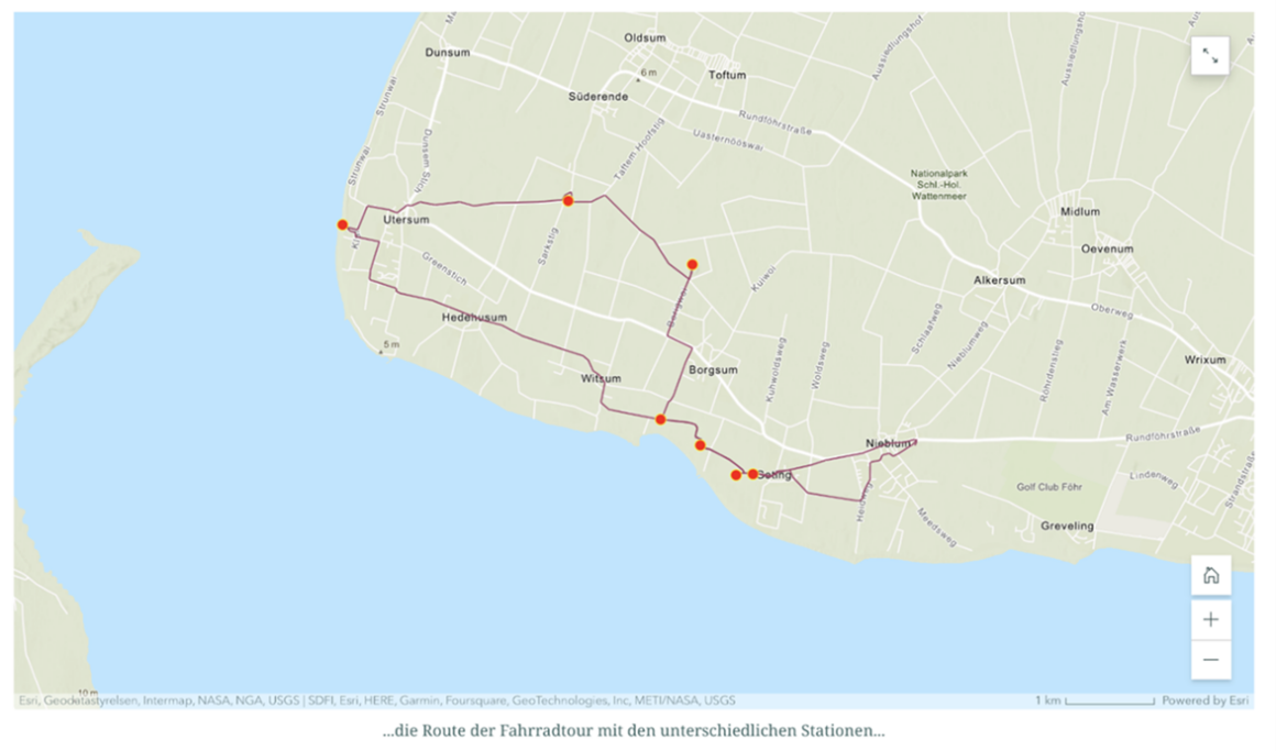 Route einer Fahrradtour mit einzelnen Stationen