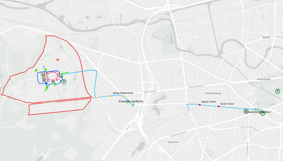 Auf der Lagekarte wird die Position der Fanwalks in Echtzeit dargestellt.