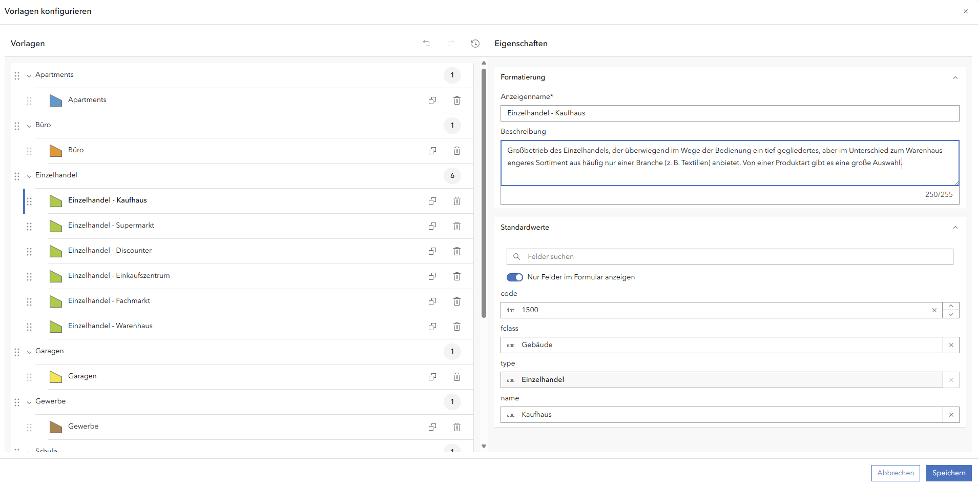 Bearbeitung des Feature Templates