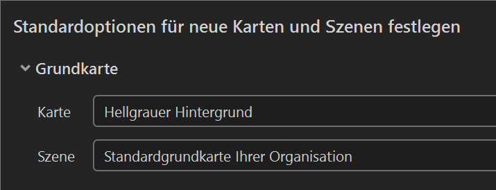 Auswahl der Standard-Grundkarten für Karten und Szenen (Optionen à  Karte und Szene à Grundkarte) 