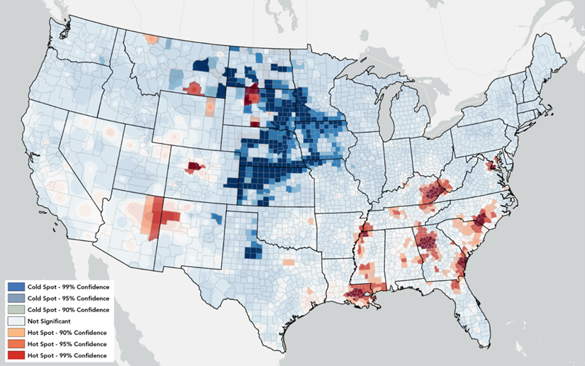 Beispiel für eine Hot-Spot-Analyse in den USA