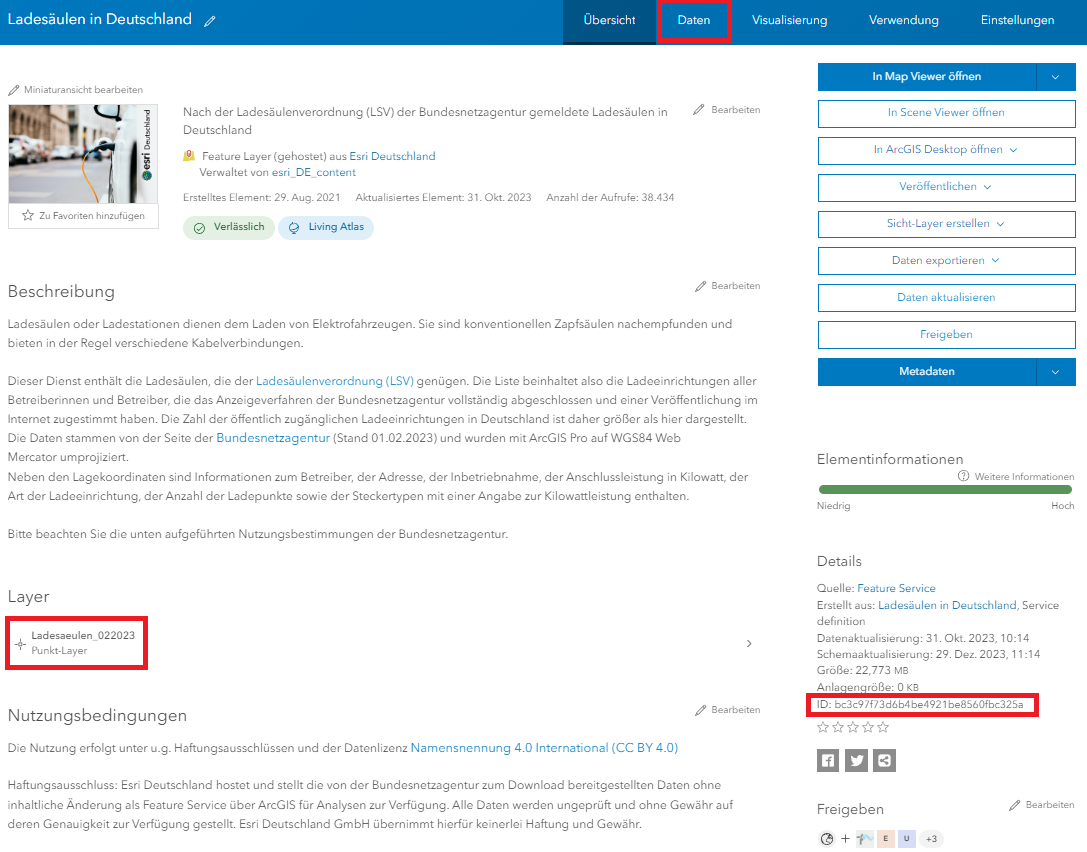 Ladesäulen in Deutschland im ArcGIS Living Atlas