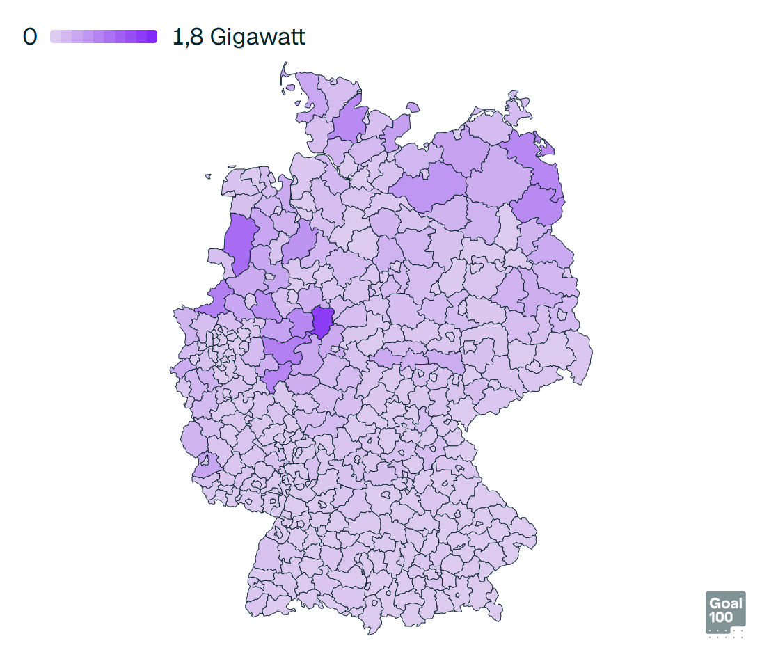 Regionale Verteilung der genehmigten Leistung in&nbsp;Deutschland