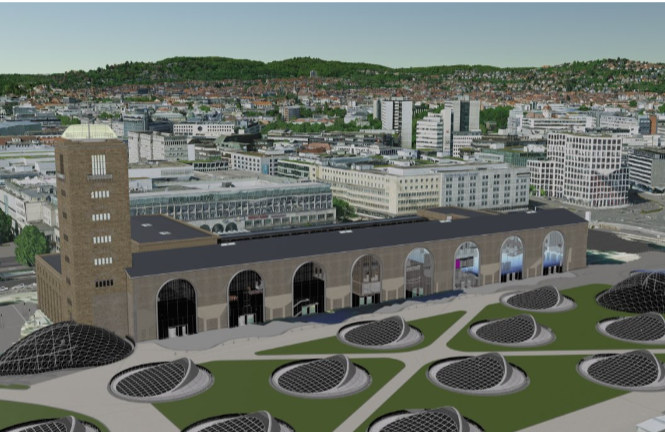 Photorealistisches 3D-Stadtmodell eines urbanen Quartiers, erstellt aus Luftbild- und Geodaten zur Visualisierung eines Digitalen Zwillings in ArcGIS.