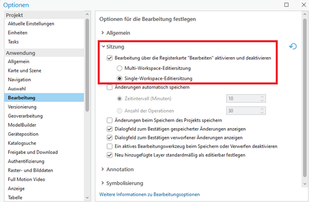 Einstellen der Single-Workspace-Editiersitzung in ArcGIS Pro 3.2