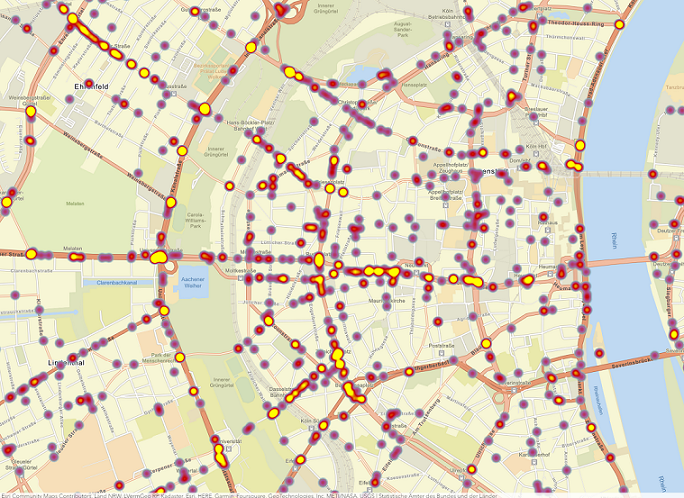 Verkehrsunfälle in Köln auf einer Karte visualisiert mit Daten aus dem ArcGIS LIving Atlas