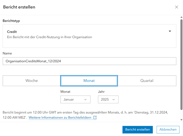 Screenshot, wie man in der Berichtserstellung in ArcGIS einen Zeitraum festlegt.
