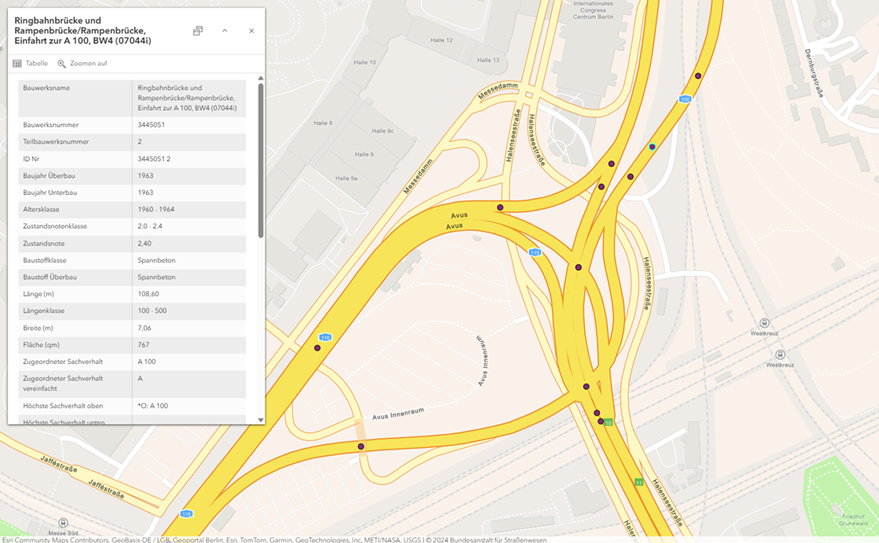 Abbildung 1: A100 in Berlin, Ringbahnbrücke im Map Viewer 