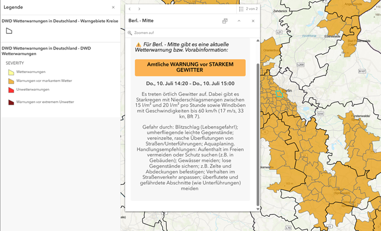 Abbildung 1: Warnung vor starkem Gewitter in Teile Berlins & Brandenburg&nbsp;
