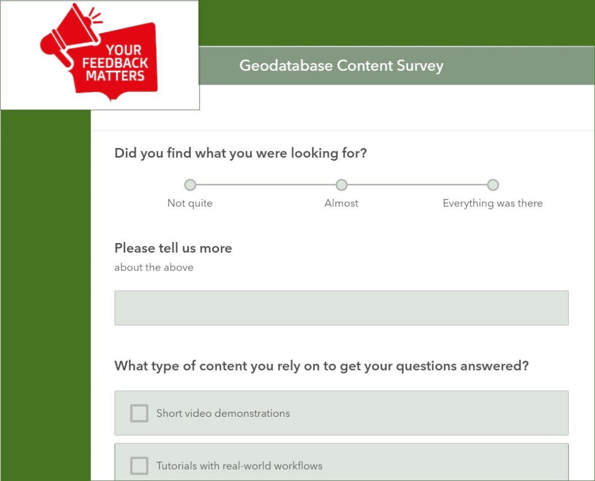 Feedback abgeben zum Geodatabase Resources Hub