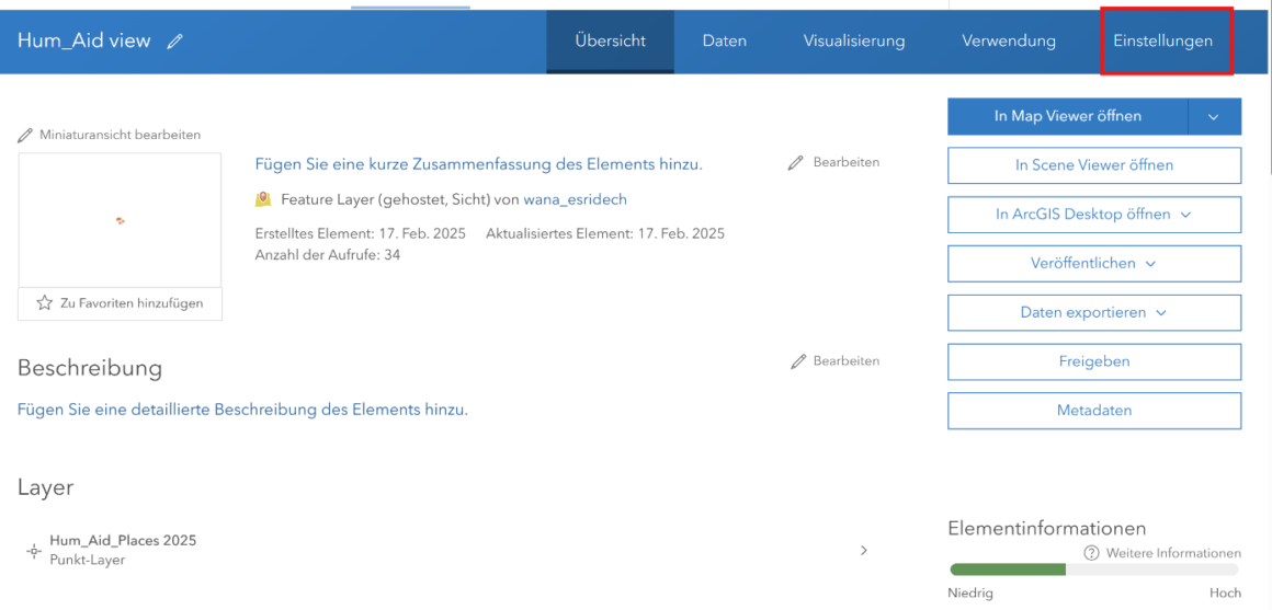 Registerkarte Einstellungen auswählen