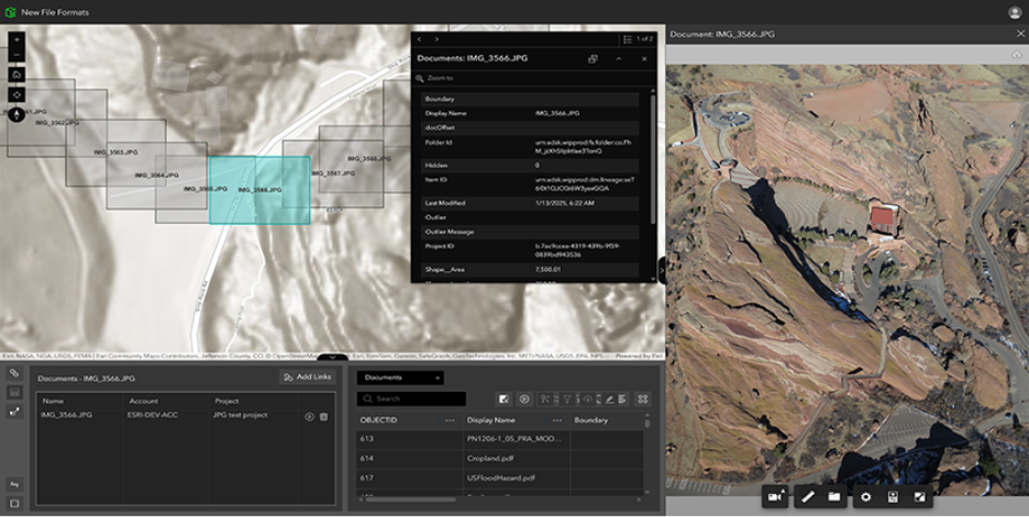 ArcGIS GeoBIM unterstützt nun die Einbindung von JPG-Projektfotos, PDF-Dokumenten und DGN-Dateien in einen räumlichen Kontext. 
