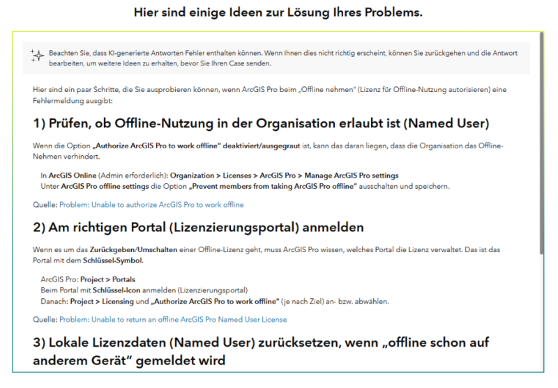 Schritt-für-Schritt-Anleitung zur Behebung von ArcGIS Pro Offline-Lizenzierungsfehlern, inklusive Prüfung der Offline-Nutzung, richtiger Portal-Anmeldung und Zurücksetzen von Named-User-Lizenzen