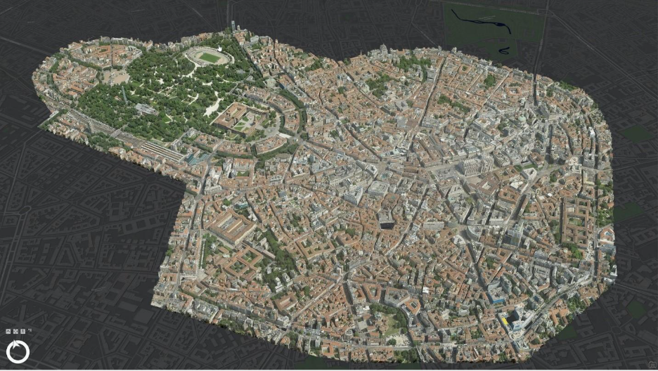 3D-Visualisierung von Mailand unter Verwendung eines&nbsp;Gaussian-Splatting-Layers.&nbsp;