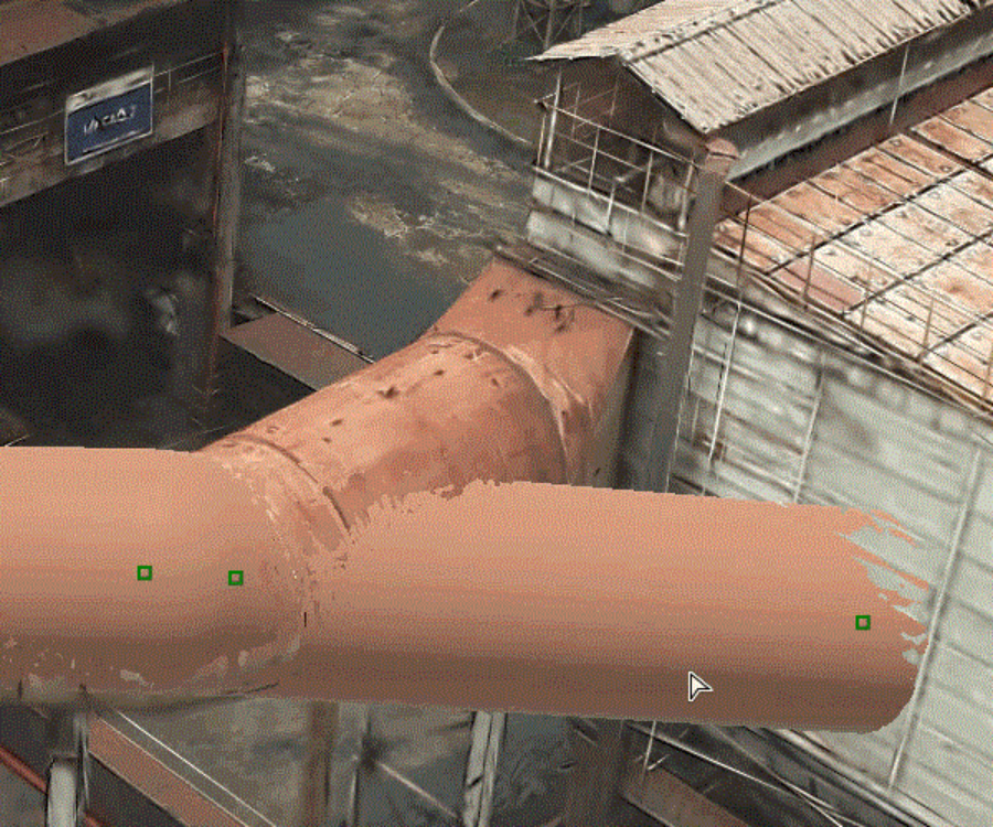 Bearbeiten&nbsp;von&nbsp;3D-Rohrleitungen auf Basis eines&nbsp;Gaussian-Splatting-Layers. Verarbeitet mit ArcGIS Reality. Copyright&nbsp;Portcoast&nbsp;Consultant Corporation.