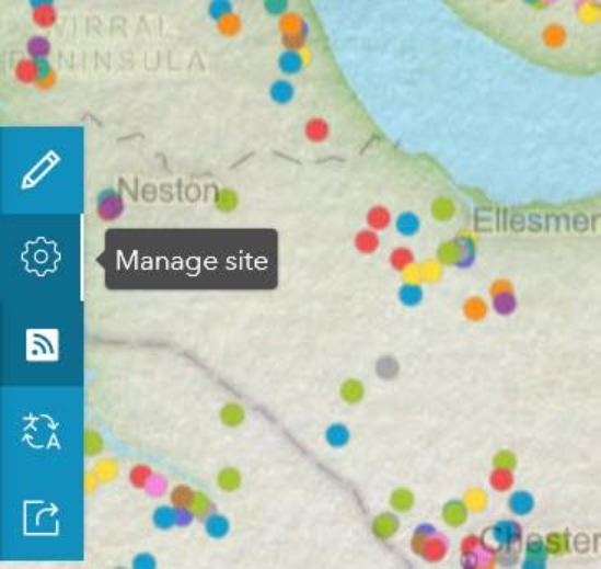 Um den Workspace der Site zu öffnen, wählen Sie in der Live-Ansicht der Site die Schaltfläche „Site verwalten“ aus