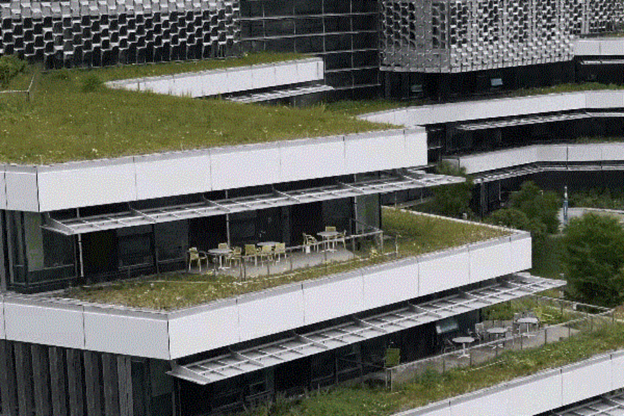 Gaussian-Splatting-Layer&nbsp;zur Visualisierung der Fassade eines Gebäudes mit Fenstern. Verarbeitet mit ArcGIS Reality Studio.&nbsp;Beflogen von Esri.&nbsp;