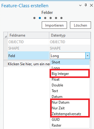 Neue Datenfelder für Feature-Classes und -Tabellen in ArcGIS Pro 3.2