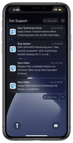 Benachrichtigungen in der Esri Support App
