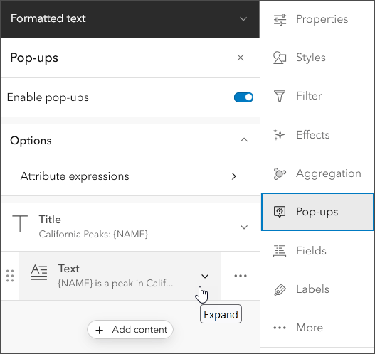 Pop-up Text