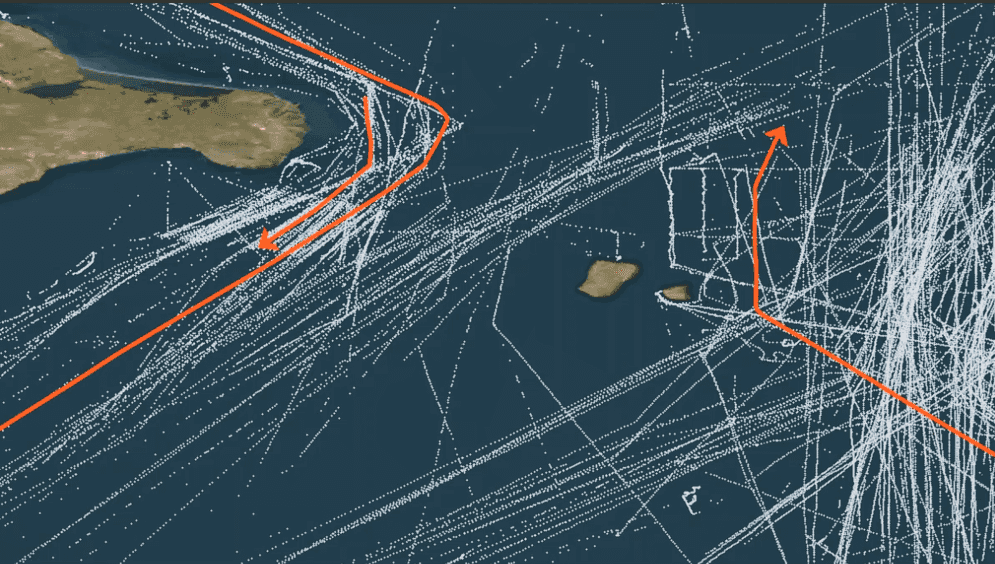 Abbildung 3: Trackanalysen mit der GeoAnalytics Engine am Beispiel von AIS Positionsdaten